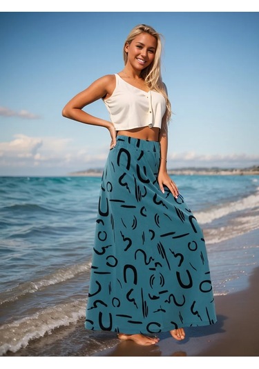 N.e.w.image Uzun Yazlık Pamuklu Etek 243030548 Deniz Dalgası