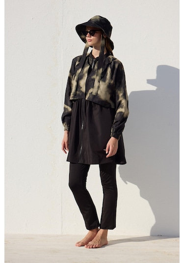 Rüzgarlıklı 3'lü Tesettür Mayo Takımı Flu Batik Flu Batik