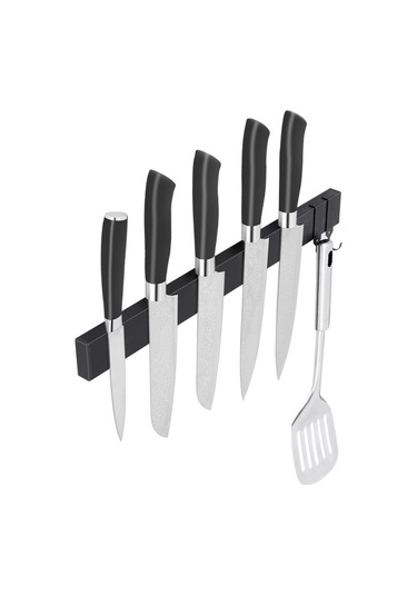 Springsun Duvar Takılan Manyetik Bıçak Rafı, Delme Yok Kurulum, Çift Taraflı Mıknatıs, 3 Kanca Ve Kayma Önleyici Pad İle Sıcaklık Dayanıklı, Siyah Standart Model 40-500 Mm