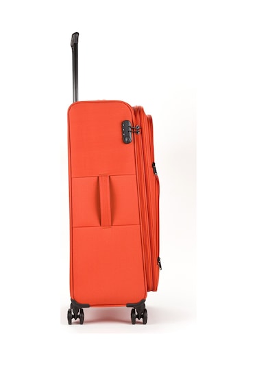 Fossil Unisex Kumaş Büyük Boy Ultra Hafif Şifreli Körüklü Kendi Etrafında Dönebilen Valiz 013-01 Turuncu