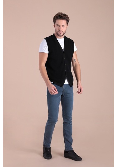 Ferraro Desenli Pamuk Triko Yelek - Siyah-Siyah