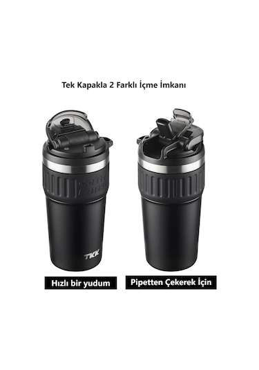 Tkk Çelik Termos Mug 630ml Mat Siyah Gümüş