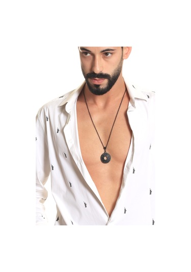 Erkek Siyah Oksit Kaplama Spiritüel Simge Uçlu Kolye Siyah