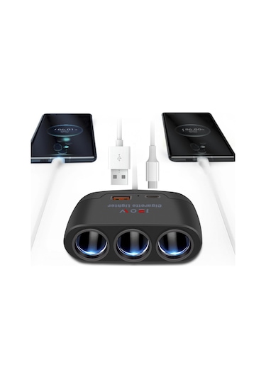 3'ü 1 Arada Araba Çakmak Fişi Ayırıcı 120w Usb+pd Hızlı Şarj Adaptörü 3 Soketli Güç Ayırıcı 12-24v Araba Kamyon Suv İçin