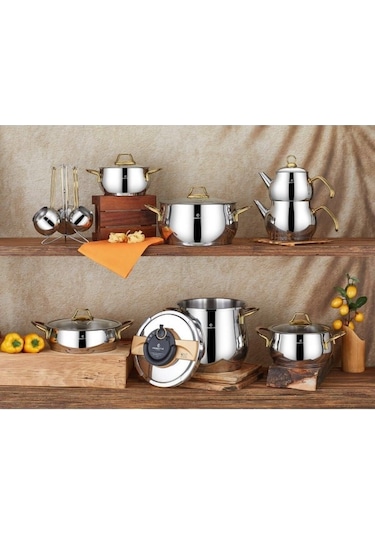 Remetta Serena Gold Çeyiz Seti Takımı 18 Prç Tencere Tava Gri