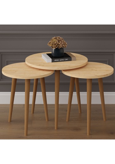 3 Lü Yuvarlak Zigon Sehpa Ahşap Ayaklı-sehpa01-safir Meşe