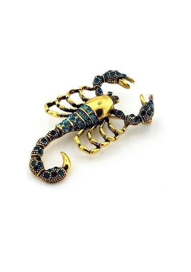 Solfera Mavi Taşlı Akrep Burç Scorpion Zirkon Taşlı Yaka İğnesi Broş Rz175