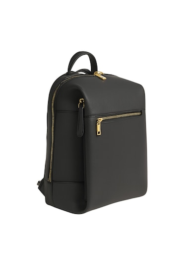 Sırt Çantası Kadın Deri Gold Detay Geniş Hacimli Altın Fermuarlı siyah
