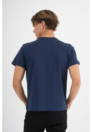 Erkek Lacivert %100 Pamuklu Standart Kalıp T-shirt Siyah