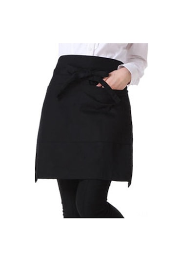 Kadınlar Ve Erkekler İçin 2 Cepli Su Geçirmez Sevimli Garson Önlüğü, Mutfak, Restoran, Bbq İçin Bel Önlüğü. Siyah