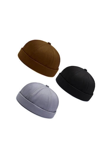 Aida Jewelss 3 Lü Set %100 Pamuk Cap Ayarlanabilir Docker Şapka Yazlık Takke Şapka Retro Şapka Takke Şapka Siyah - Bordo - Mavi