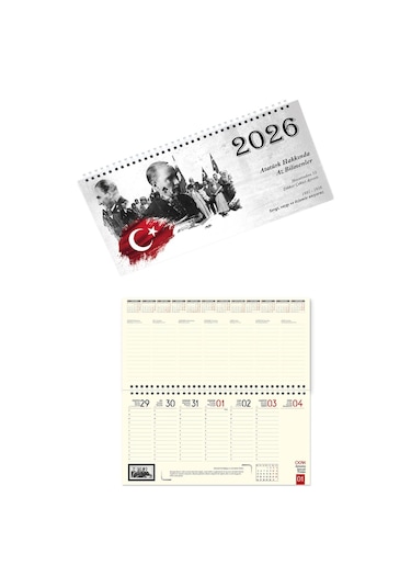2026 Atatürk Haftalık Masa Takvimi Masa Sümeni Büyük Boy 33x16 Cm