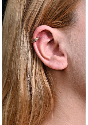 Gold Desen Detay Zirkon Taş Çelik Piercing Tragus Helix Kıkırdak Küpesi-0vp170 Çok Renkli
