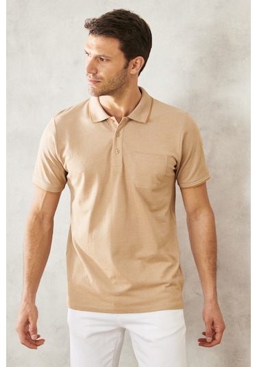 Ac&Co / Altınyıldız Classics Erkek Vizon Polo Yaka Cepli Regular Fit Bol Kesim Düz Tişört 4A4820200004VızXL Vizon