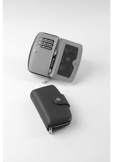 Cengiz Pakel Orta Boy Çıt Çıt Detaylı Kadın Cüzdan/portföy - 65300 65300-siyah-gri