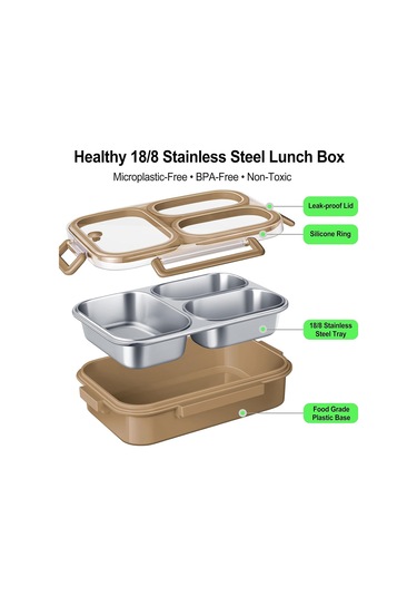 Xurunkeji Paslanmaz Çelik Öğle Yemeği Kutusu 3 Bölmeli Metal Öğle Yemeği Kabı Çelik Bento Kutusu - Okul, Ofis Ve Açık Hava İçin İdeal Krem Beyazı