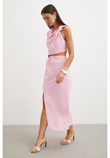 Uterpe Drapeli Cut-out Elbise Pembe