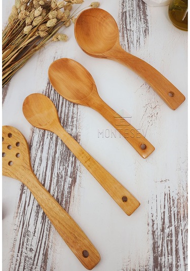 Ahşap Tahta Mutfak Kaşık Seti 4 Parça Kayın, Şimşir Ağacı 4-4