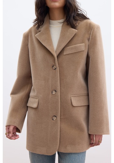 Kemerli Kaşe Ceket Camel Camel