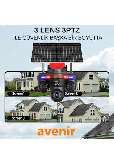 Av-s439 3 Lens 3ptz Güneş Enerjili Solar 4g Sim Kartlı Kamera