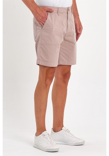 Erkek Likralı Yandan Cepli Kot Şort Taş