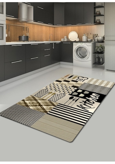 Krem, Kitchen Kaymaz, Organik Pamuk Taban Mutfak Halısı