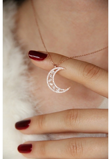 Argentum Concept - Baget Taşlı Gümüş Ay Kolye - N140201