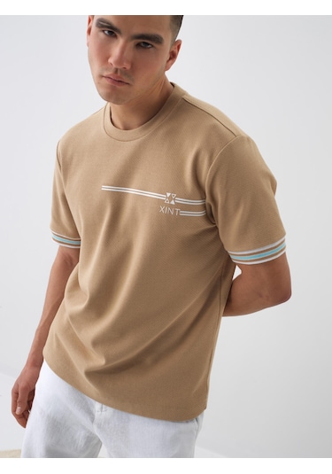 Xint Camel Pamuk Dokulu Regular Fit Tişört 502236