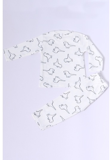 Hçm Bebek Pamuk Pijama Takımı Tenkli Baskılı Bisiklet Yaka A2 Krem