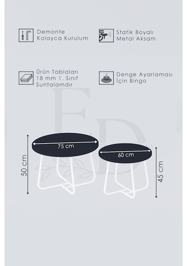 Üsküp Orta Sehpa Takımı Siyah Metal - Barok Tabla