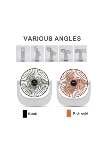 Kosona Masaüstü Mini Fan Beyaz Altın Ağızlı - Sessiz Çalışma, 3 Hızlı, Açısını Ayarlayabilir, Yıkanabilir Kapağı, 1200mah Pil, Type-c Şarjlı