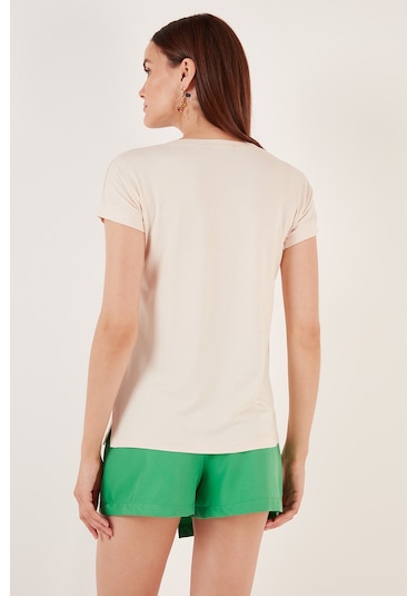 Lela V Yaka Rahat Kesim Yırtmaçlı Bayan Bluz 5862000 Taş