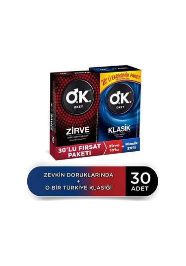 Okey Klasik Prezervatif 20'li + Zirve Prezervatif 10'lu