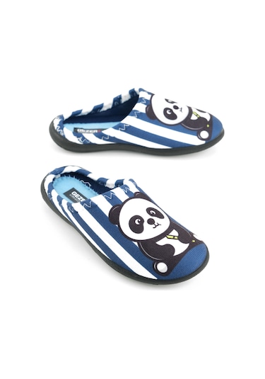 Gezer Erkek Çocuk Kışlık Panda Ev Bahçe Rahat Taban Gondol Terlik Lacivert