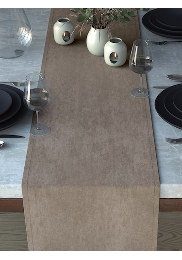 Kadife Dokulu Sis Bulutu Rengi Runner Sis Bulutu Rengi