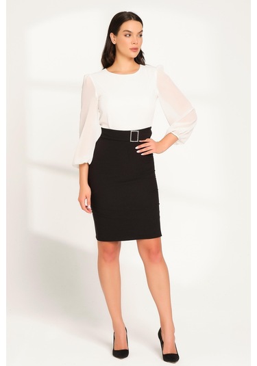 Shahiqa Kadın Çift Renkli Şık Ofis Elbise