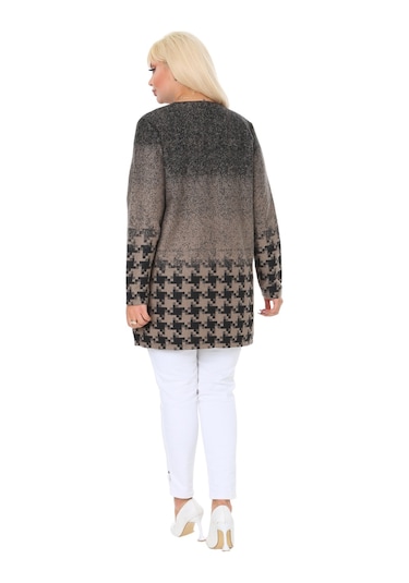 Melsay Butik Vizon Kazayağı Desen Kısa Büyük Beden Kadın Hırka Vizon