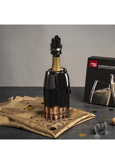 Vacu Vin Şampanya Kilit Ağızlı Ve Damla Korumalı - Siyah Kutulu - Siyah