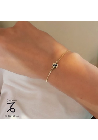 Archin Oğlak Burçları İçin Zincirli 14 Ayar Altın Plakalı Yuvarlak Motifli Hediye Bileklik-417burç Oğlak