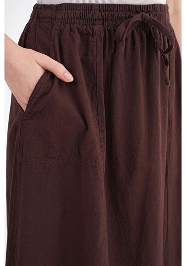 4633 Kadın Yandan Cepli Parçalı Etek Kahve Kahve