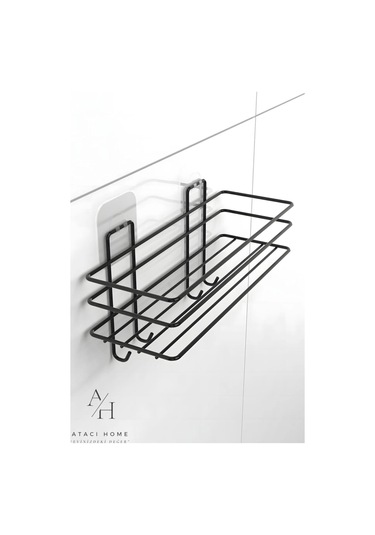 Atacı Paslanmaz Yapışkanlı 4 Kancalı Banyo Rafı Mat Siyah Banyo Şampuanlık Duşakabin Duş Askısı Siyah
