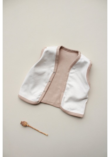 Ananas Nakışlı Çift Taraflı Yelek Vizon