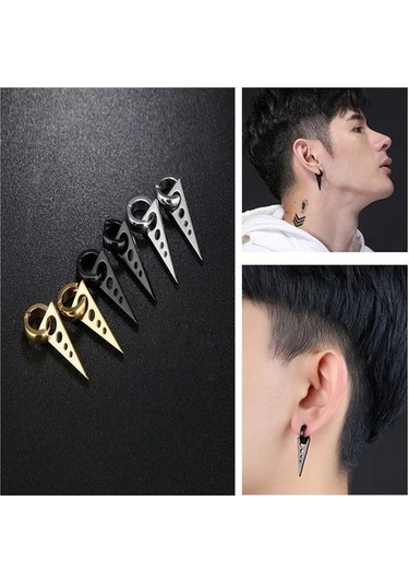 Gümüş Erkekler İçin İçi Boş Üçgen Paslanmaz Çelik Halka Küpe Gümüş