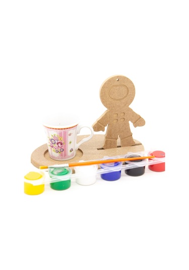 Na Neşeli Ahşap Uzay Temalı Ahşap Bardak Altı, Mumluk Ve Dekor Seti - Kahve Sunmu , Süs, Ahşap Boyama Model Bardakaltıastronotboyalı