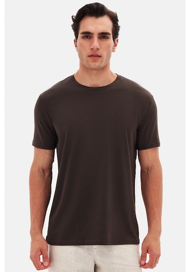 Ds Damat Regular Fit Kahverengi Düz Nakışlı %100 Pamuk T-shirt 4hc140632006m Kahve