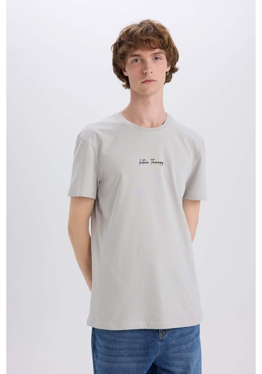 DeFacto %100 Pamuk Slim Fit Dar Kesim Bisiklet Yaka Baskılı Kısa Kollu Tişört X3932AZ25SMGR91