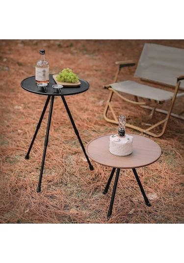 Prestigegoods Alüminyum Alaşımı Katlanır Küçük Yuvarlak Kamp Masası, Taşınabilir Kaldırılabilir, Siyah, 37x37x35-56 Cm, 865 Gr Siyah