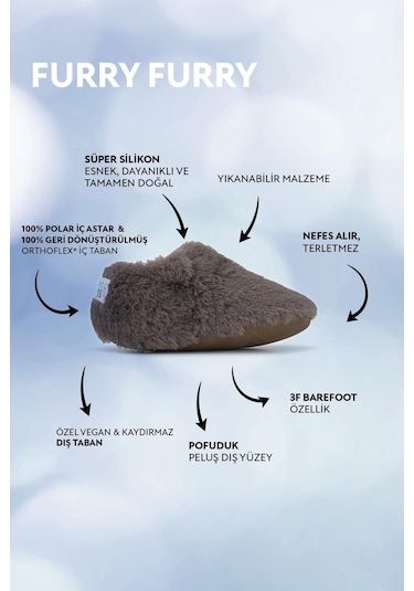 Furry Furry Gri Kürk Barefoot Patik