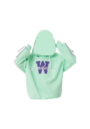 Kız Çocuk Wonderless Yazı Desenli Kolları Şeritli Kapüşonlu Yeşil Sweatshirt 001