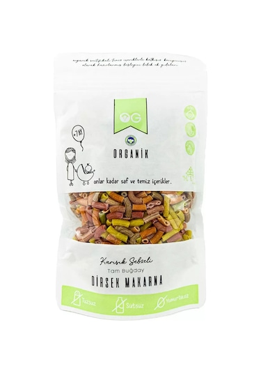 OG natural Organik Karışık Sebzeli Tam Buğday Dirsek Makarna 200 G +7Ay